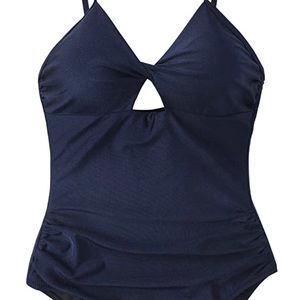 Navy twist front one piece swimsuit by Cupshe